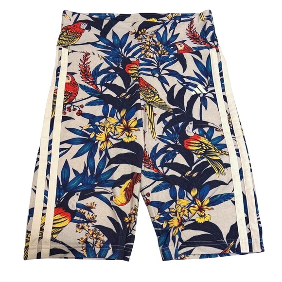 adidas Pants - Adidas x Farm Rio Women Tropical Bird Print Bike Shorts Talc Gold KD4613 Size M